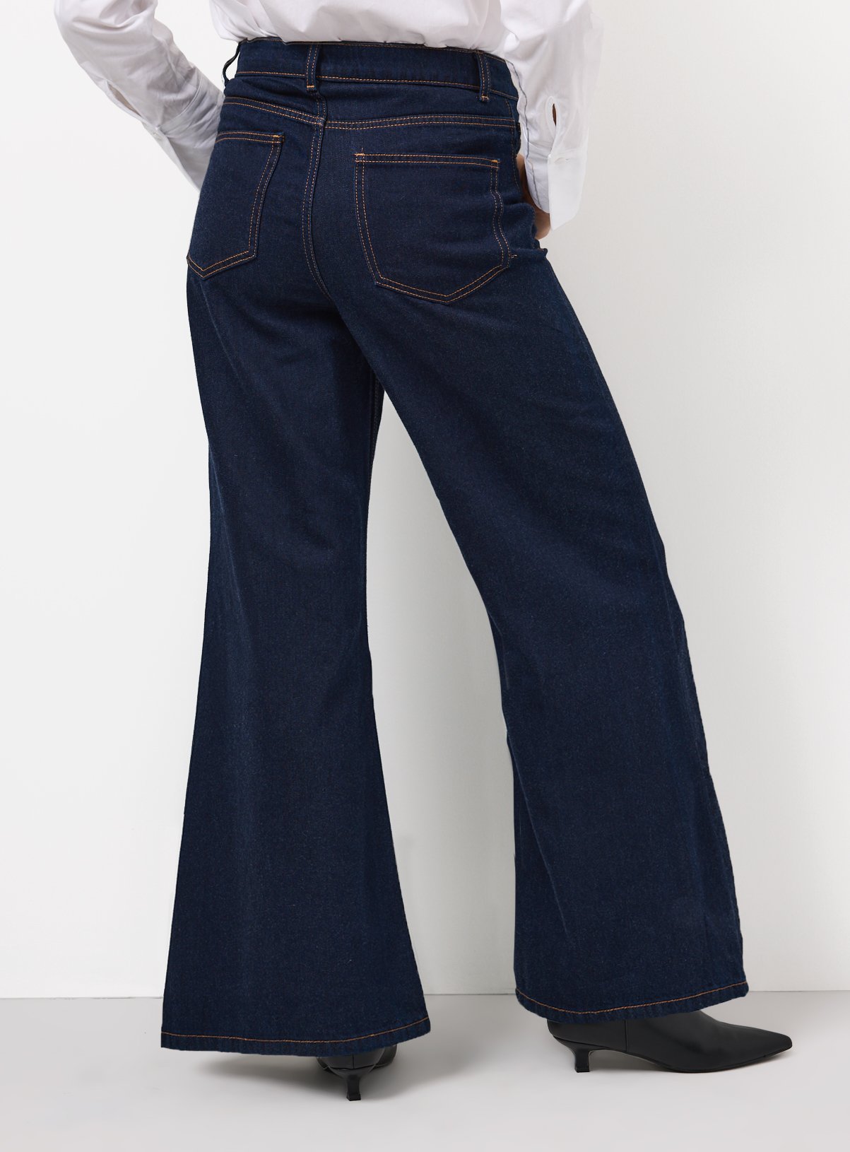 Dark Denim Cotton Blend High Rise Palazzo Flared Jeans 8L - Image 4 thumbnail